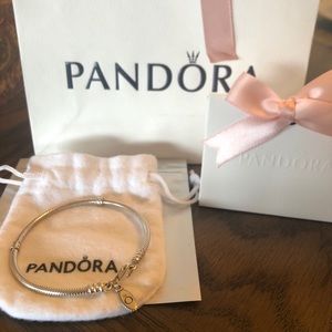 Authentic PANDORA Moments Silver Snake Chain Lobster Clasp Charm Bracelet